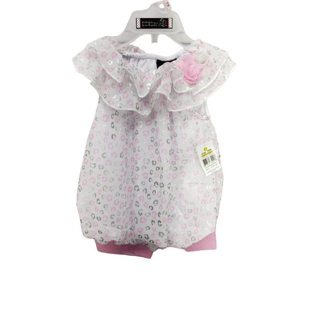 DDG Darling 12 months polka dot 2 piece girls white pink outfit shorts shirt